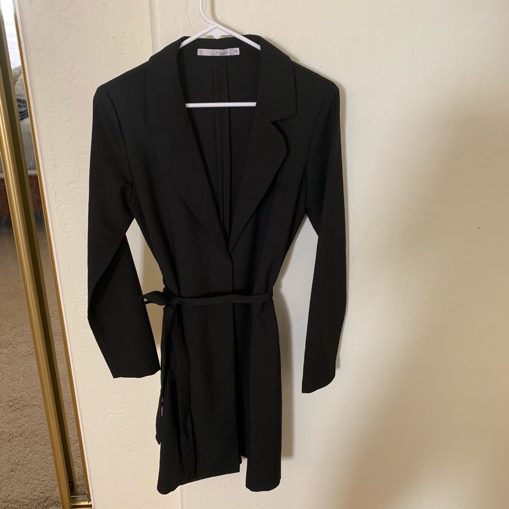 Black longline blazer outerwear business casual